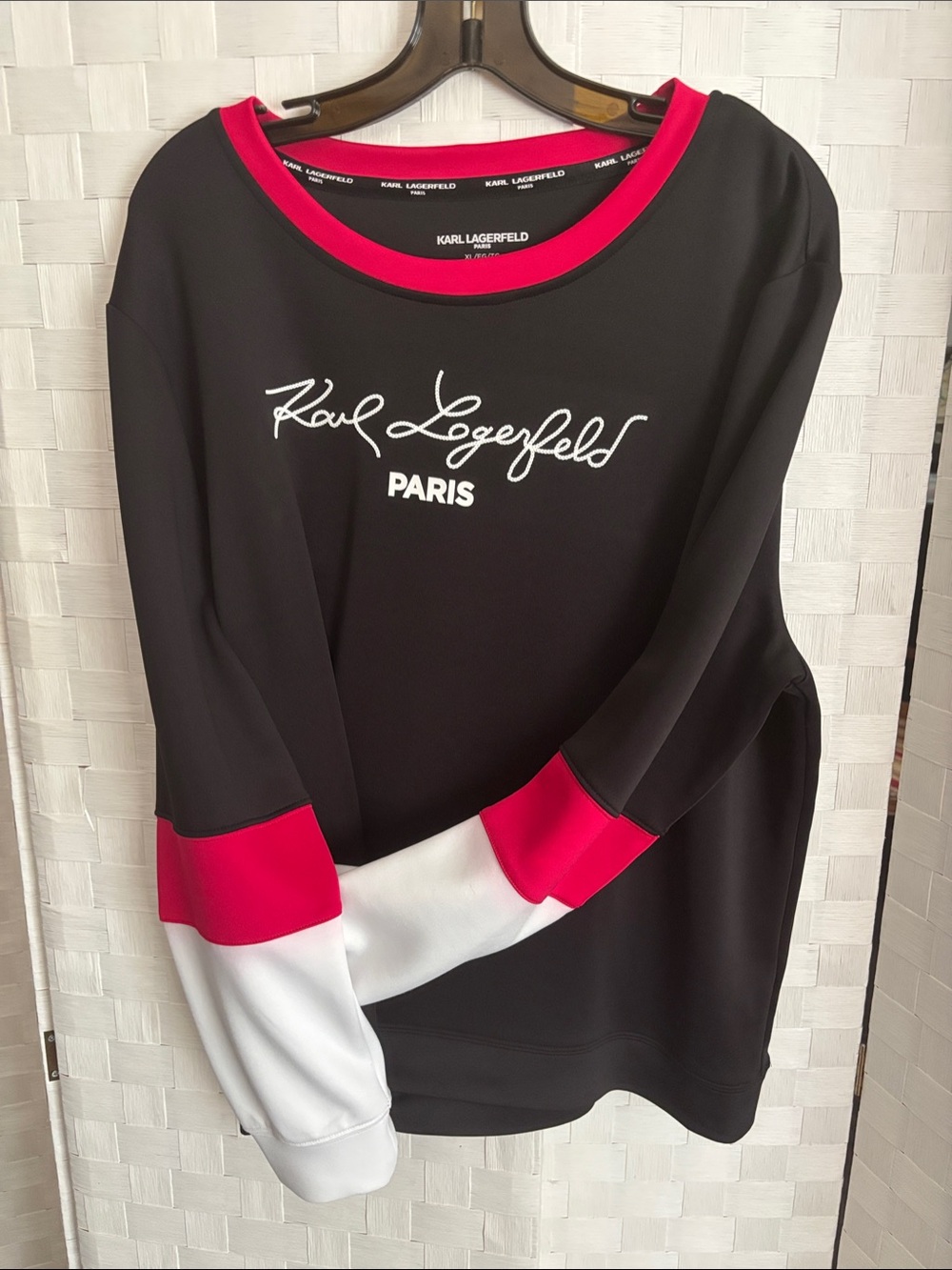 Karl Lagerfeld Black Sweatshirt with Pink and White Accents